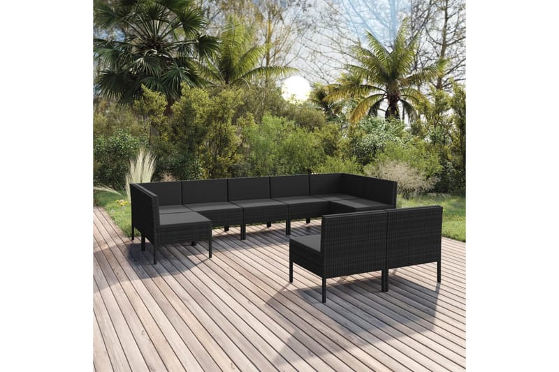 loungesæt til haven 9 dele med hynder polyrattan sort - Sort - Havemøbler - Loungemøbler - Loungesæt