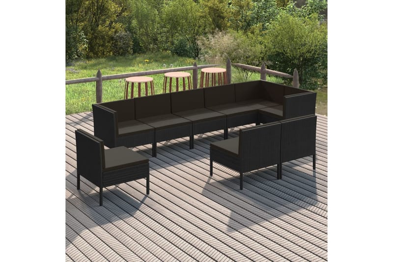 loungesæt til haven 9 dele med hynder polyrattan sort - Sort - Havemøbler - Loungemøbler - Loungesæt