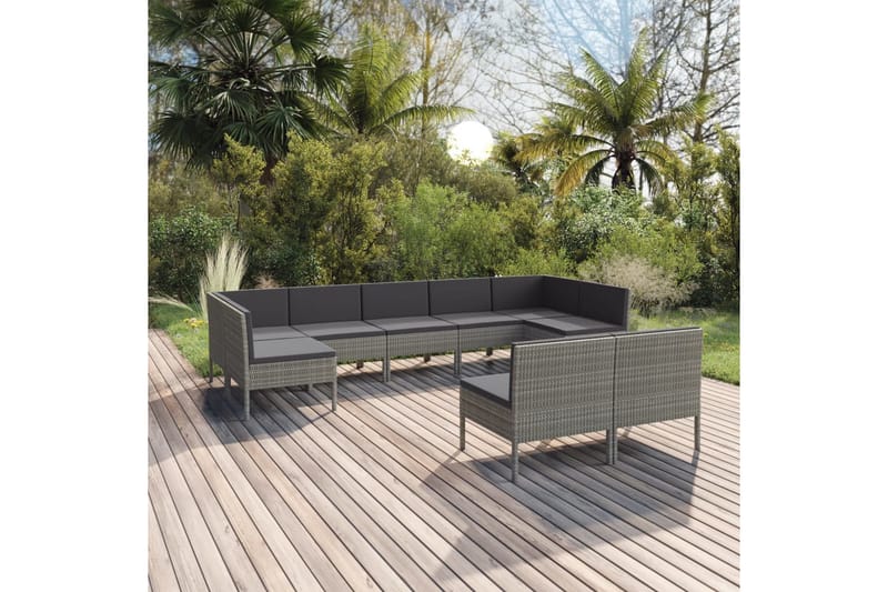 loungesæt til haven 9 dele med hynder polyrattan grå - Grå - Havemøbler - Loungemøbler - Loungesæt