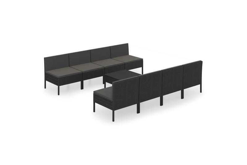 loungesæt til haven 9 dele med hynder polyrattan sort - Sort - Havemøbler - Loungemøbler - Loungesæt