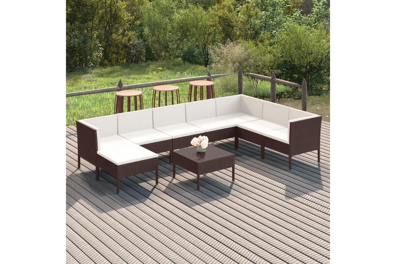 loungesæt til haven 9 dele med hynder polyrattan brun - Brun - Havemøbler - Loungemøbler - Loungesæt