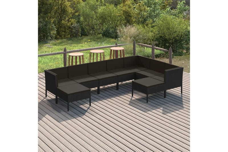 loungesæt til haven 9 dele med hynder polyrattan sort - Sort - Havemøbler - Loungemøbler - Loungesæt