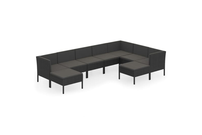 loungesæt til haven 9 dele med hynder polyrattan sort - Sort - Havemøbler - Loungemøbler - Loungesæt