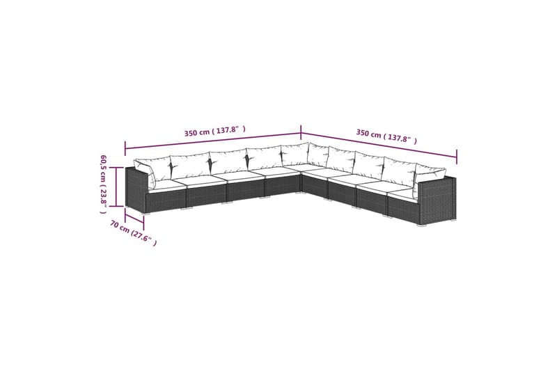 loungesæt til haven 9 dele med hynder polyrattan grå - Grå - Altanmøbler - Sofagrupper udendørs - Loungesæt