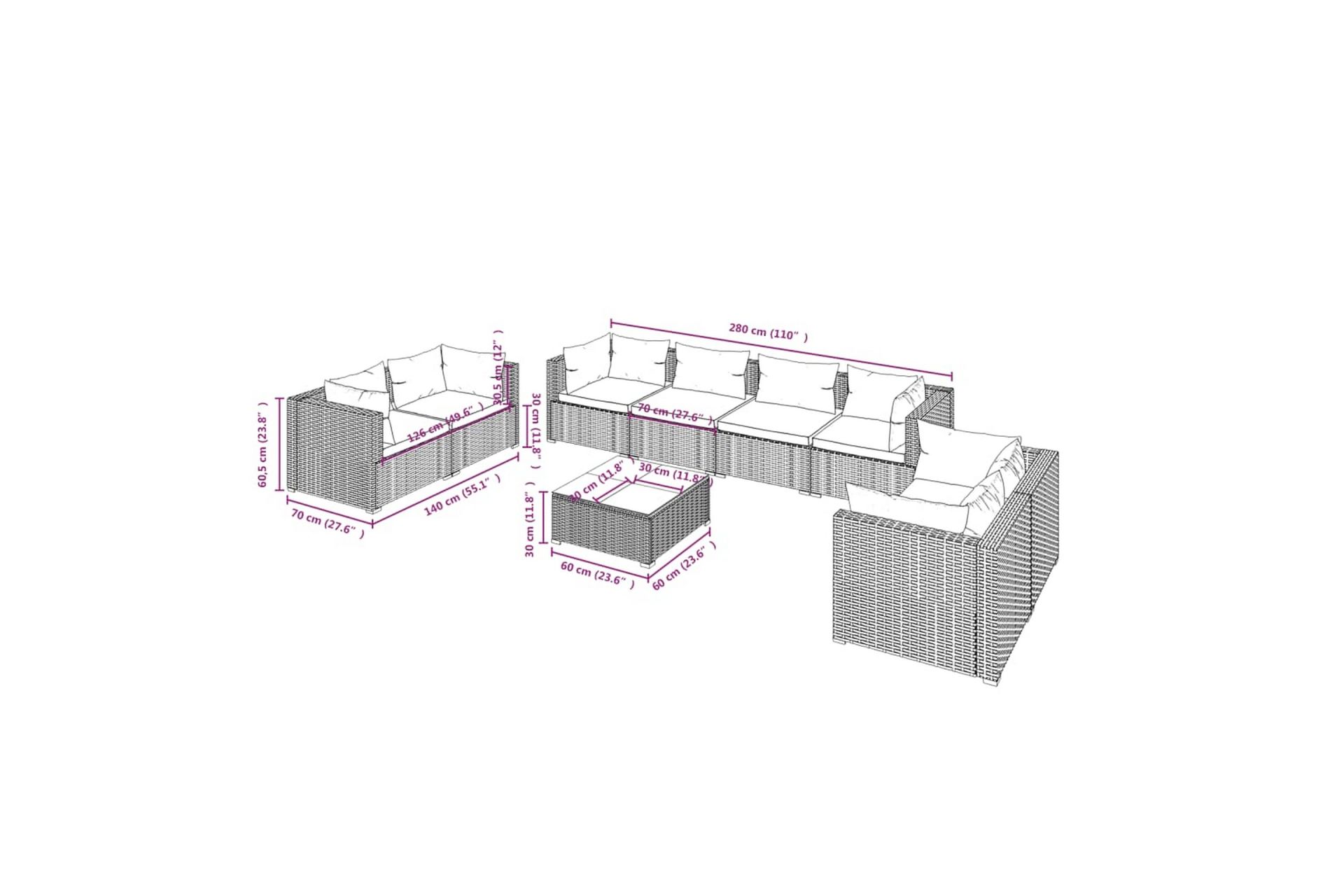 loungesæt til haven 9 dele med hynder polyrattan sort - Sort - Havemøbler - Loungemøbler - Loungesæt