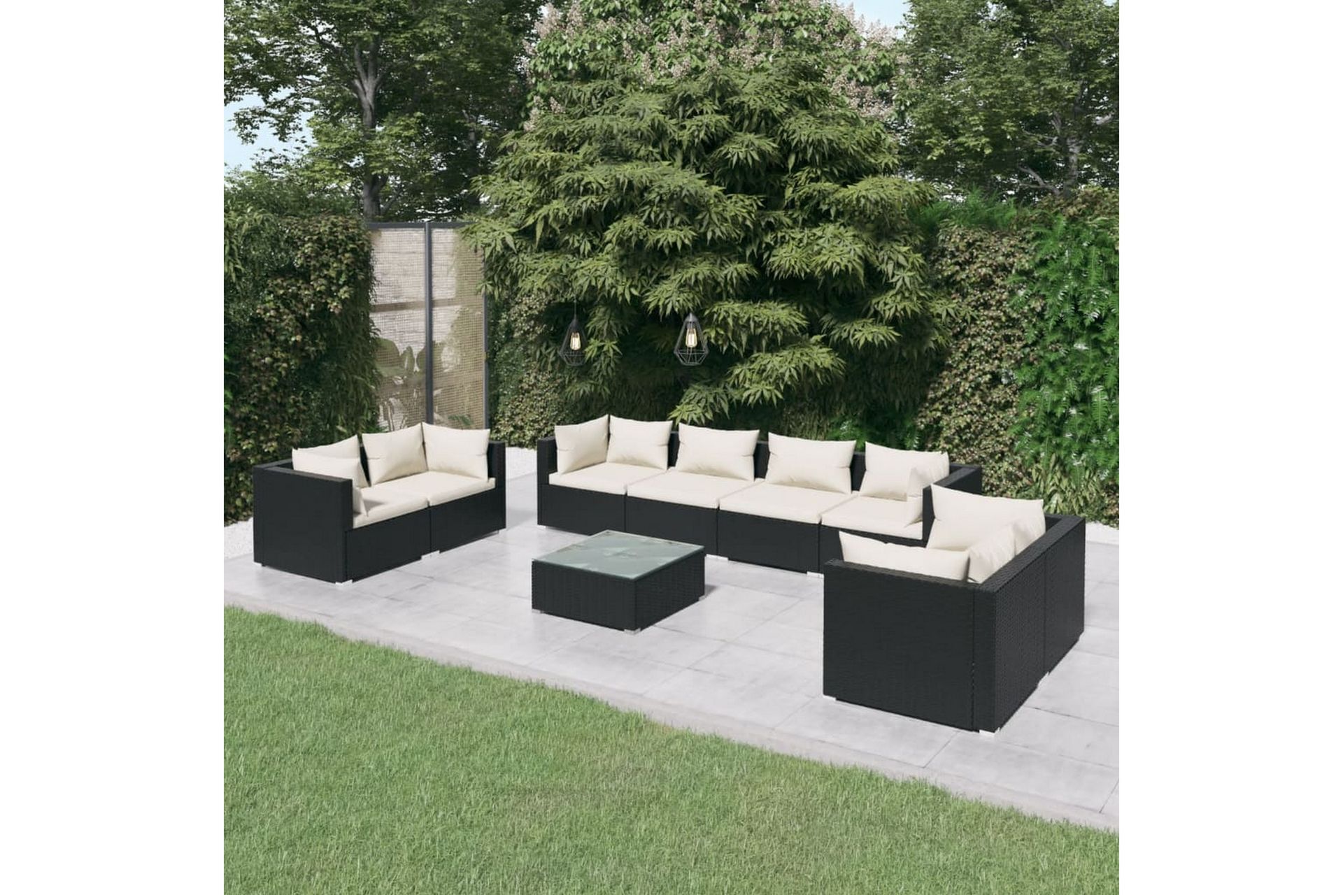 loungesæt til haven 9 dele med hynder polyrattan sort - Sort - Havemøbler - Loungemøbler - Loungesæt