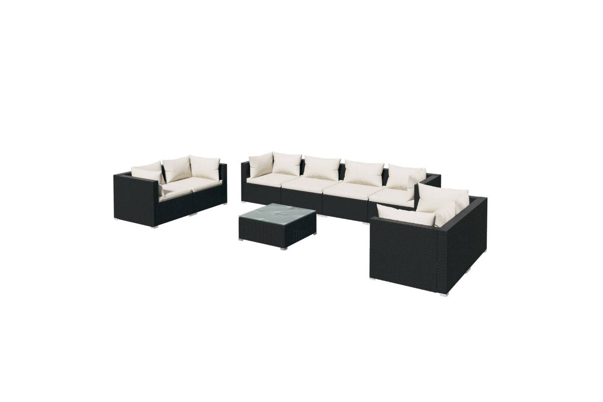 loungesæt til haven 9 dele med hynder polyrattan sort - Sort - Havemøbler - Loungemøbler - Loungesæt