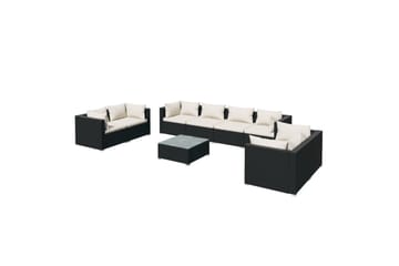 loungesæt til haven 9 dele med hynder polyrattan sort - Sort - Havemøbler - Loungemøbler - Loungesæt