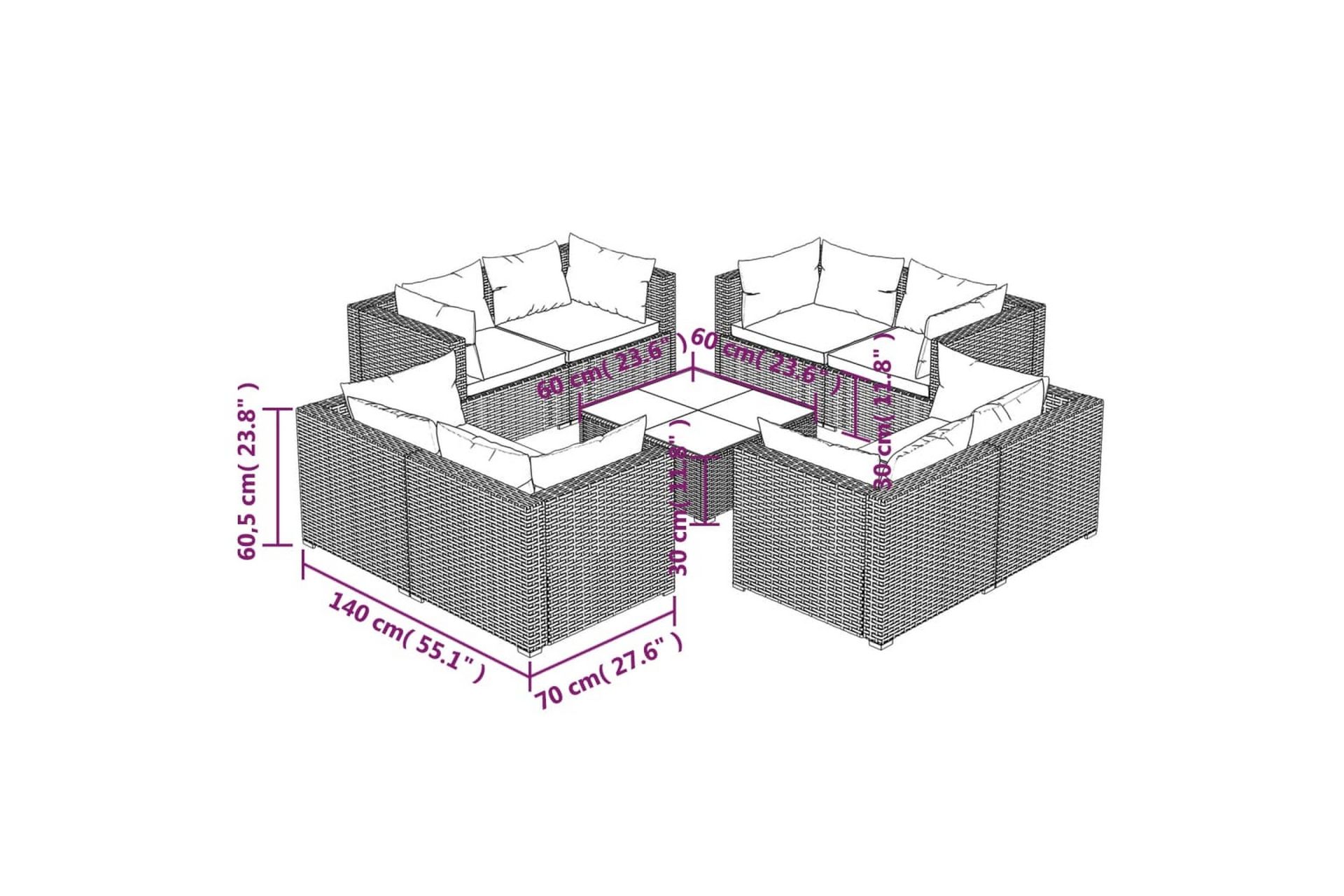 loungesæt til haven 9 dele med hynder polyrattan sort - Sort - Havemøbler - Loungemøbler - Loungesæt