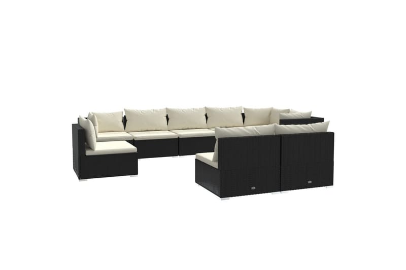loungesæt til haven 9 dele med hynder polyrattan sort - Sort - Altanmøbler - Sofagrupper udendørs - Loungesæt