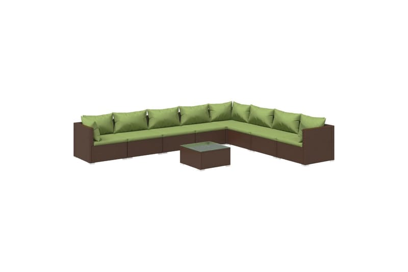 loungesæt til haven 9 dele med hynder polyrattan brun - Brun - Sofagrupper udendørs - Loungesæt - Altanmøbler