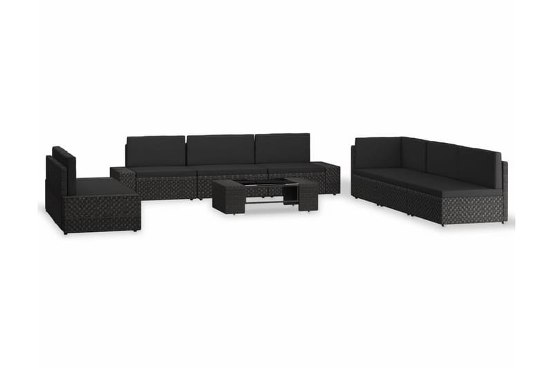 Loungesæt Til Haven 9 Dele Polyrattan Sort - Sort - Havemøbler - Loungemøbler - Loungesæt