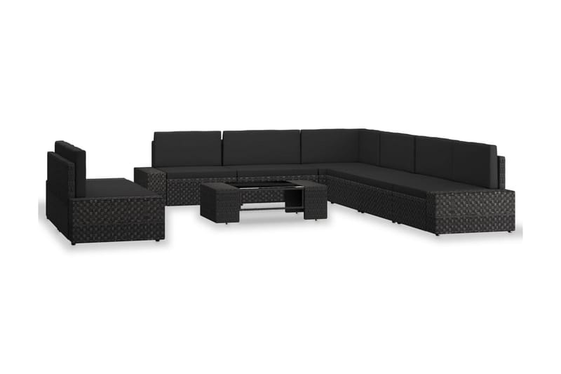 Loungesæt Til Haven 9 Dele Polyrattan Sort - Sort - Havemøbler - Loungemøbler - Loungesæt