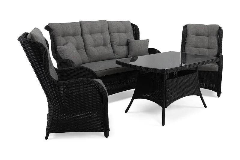 Marcus Sofagruppe 3-Pers. Ink. Lænestol - Sort - Havemøbler - Loungemøbler - Loungesæt