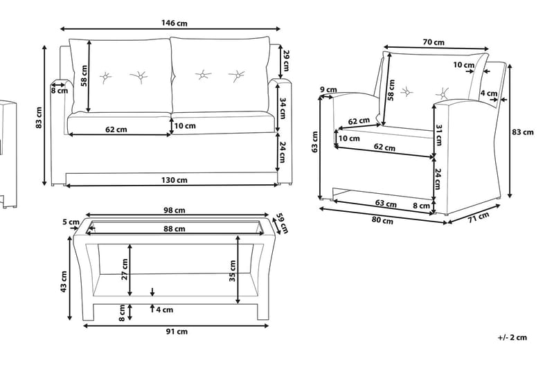 Marino Loungegruppe 146 cm - Hvid - Havemøbler - Loungemøbler - Loungesæt