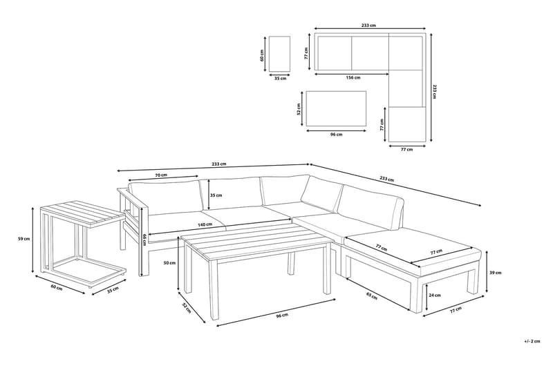 Messina Loungegruppe 147 cm - Hvid - Altanmøbler - Sofagrupper udendørs - Loungesæt