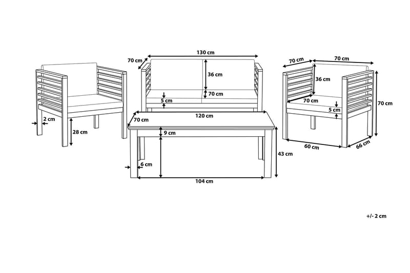 Pacific Loungegruppe 130 cm - Træ / natur - Havemøbler - Loungemøbler - Loungesæt