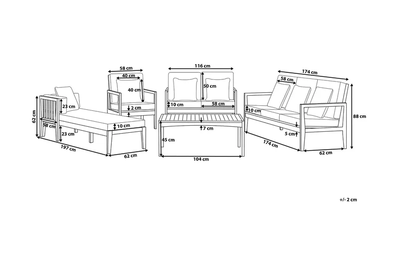 Pataja Loungegruppe 197 cm - Grå - Havemøbler - Loungemøbler - Loungesæt