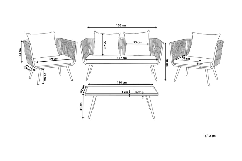 Ragusa Loungegruppe 156 cm - Grå - Altanmøbler - Sofagrupper udendørs - Loungesæt