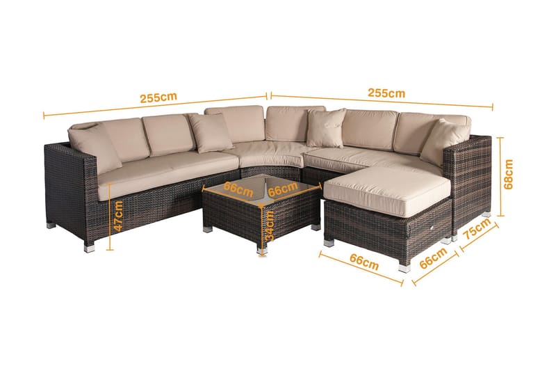 Sæt af DAWSON med puder bord Hjørnesofa og fodskammel - Havemøbler - Loungemøbler - Loungesæt