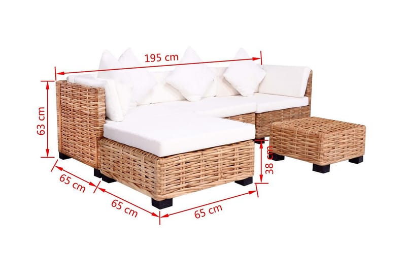 Sofasæt 14 Dele Naturlig Rattan - Brun - Havemøbler - Loungemøbler - Loungesæt