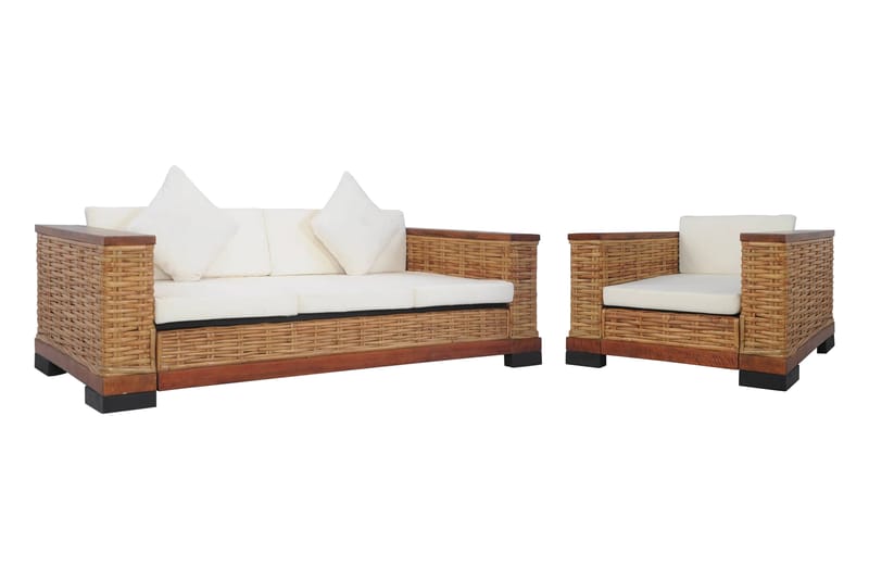 sofasæt 2 dele med hynder naturlig rattan brun - Brun - Altanmøbler - Sofagrupper udendørs - Loungesæt