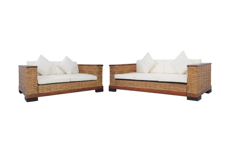sofasæt 2 dele med hynder naturlig rattan brun - Brun - Altanmøbler - Sofagrupper udendørs - Loungesæt