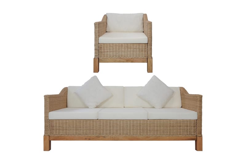 sofasæt 2 dele med hynder naturlig rattan - Brun - Havemøbler - Loungemøbler - Loungesæt