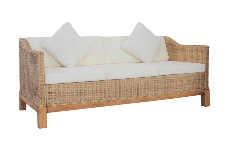 sofasæt 2 dele med hynder naturlig rattan - Brun - Altanmøbler - Sofagrupper udendørs - Loungesæt