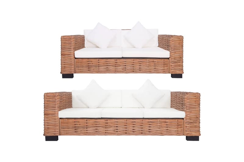sofasæt 2 dele med hynder naturligt rattan - Brun - Altanmøbler - Sofagrupper udendørs - Loungesæt