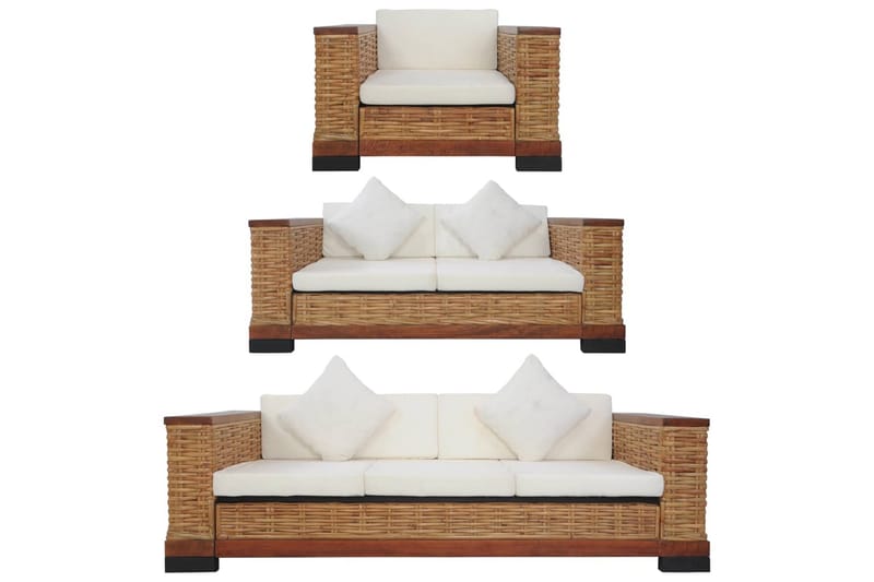 sofasæt 3 dele med hynder naturlig rattan brun - Brun - Altanmøbler - Sofagrupper udendørs - Loungesæt