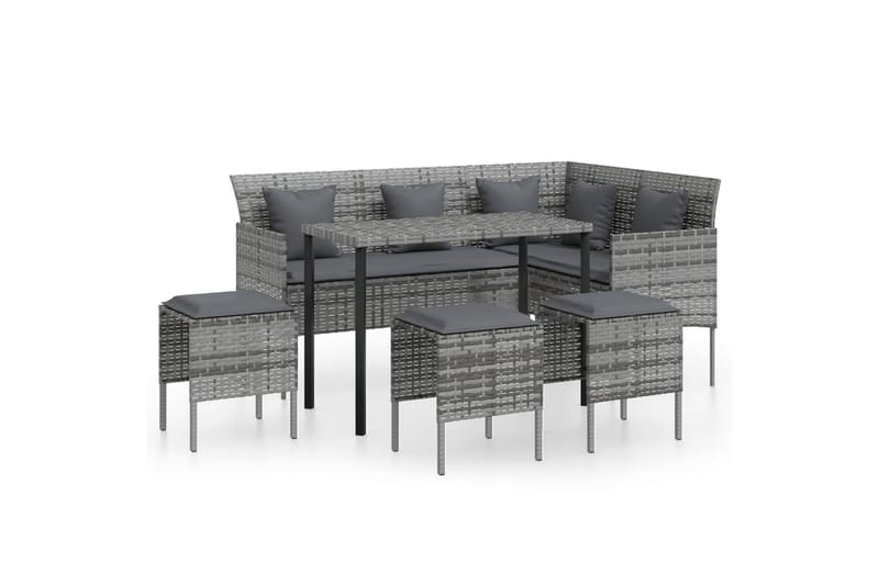 sofasæt med hynder 5 dele L-facon polyrattan grå - Grå - Altanmøbler - Sofagrupper udendørs - Loungesæt
