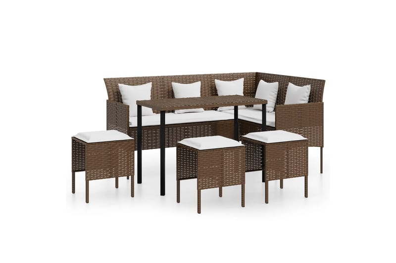 sofasæt med hynder 5 dele L-facon polyrattan brun - Brun - Altanmøbler - Sofagrupper udendørs - Loungesæt