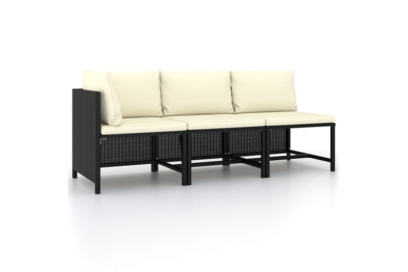sofasæt til haven 3 dele med hynder polyrattan sort - Sort - Altanmøbler - Sofagrupper udendørs - Loungesæt