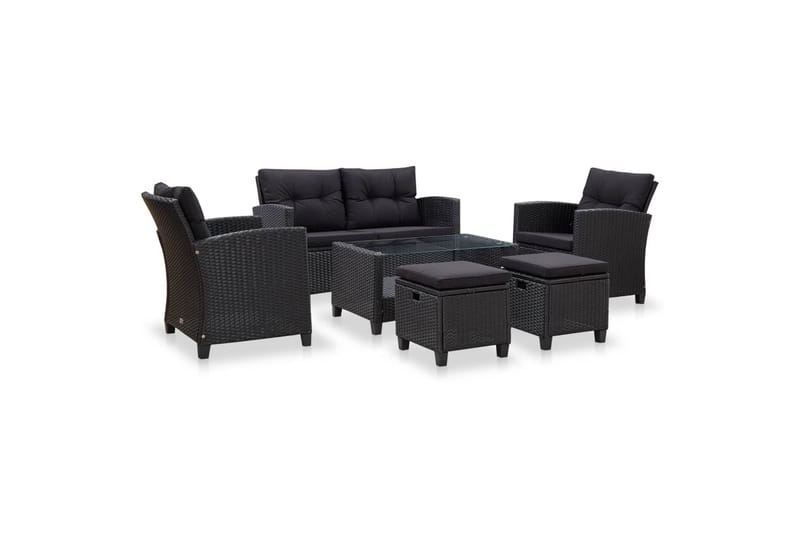 Sofasæt Til Haven 6 Dele med Hynder Polyrattan Sort - Sort - Havemøbler - Loungemøbler - Loungesæt
