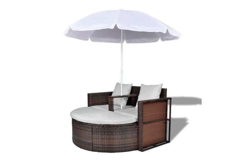 Solseng Med Parasol Brun Polyrattan - Brun - Altanmøbler - Sofagrupper udendørs - Loungesæt