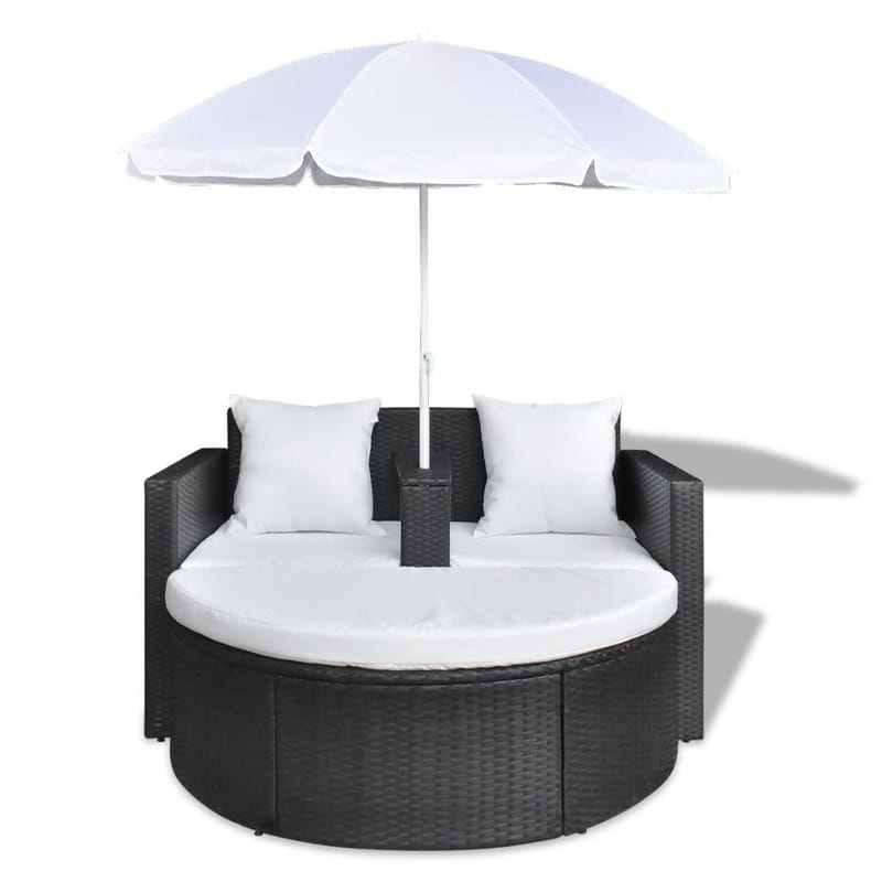 Solseng Med Parasol Sort Polyrattan - Sort - Havemøbler - Loungemøbler - Loungesæt
