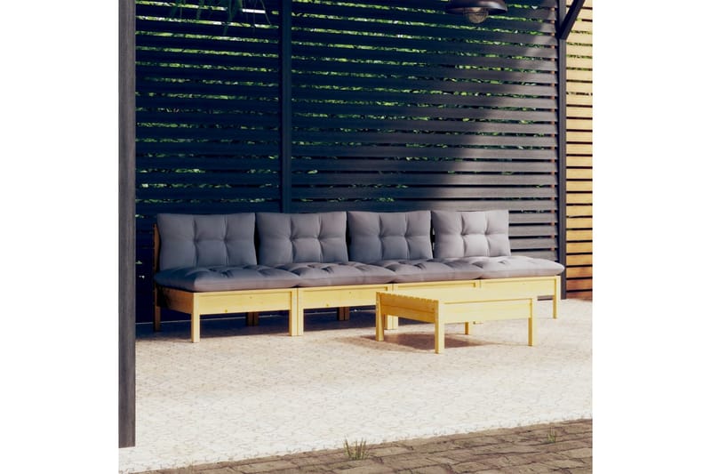 loungesæt til haven 5 dele med grå hynder fyrretræ - Grå - Loungesofaer - Havesofaer & bænke