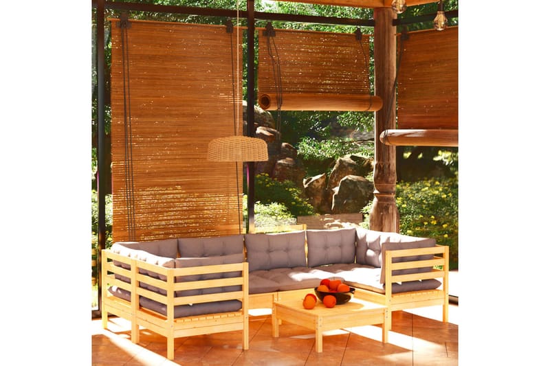 loungesæt til haven 7 dele med grå hynder fyrretræ - Grå - Loungesofaer - Havesofaer & bænke