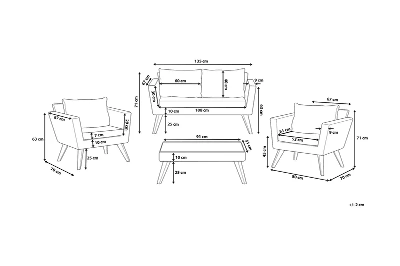 Vittoria Loungegruppe 91 cm - Brun - Havemøbler - Loungemøbler - Loungesæt