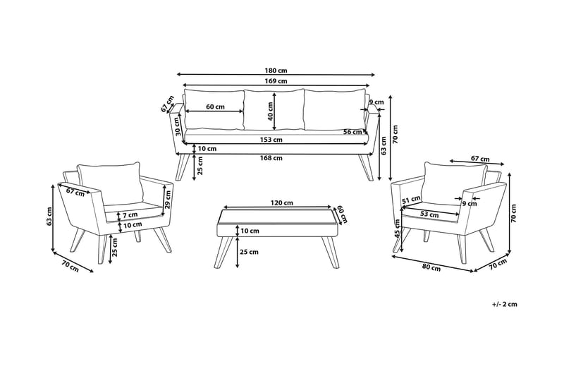 Vittoria xl Loungegruppe 120 cm - Træ / natur - Havemøbler - Loungemøbler - Loungesæt