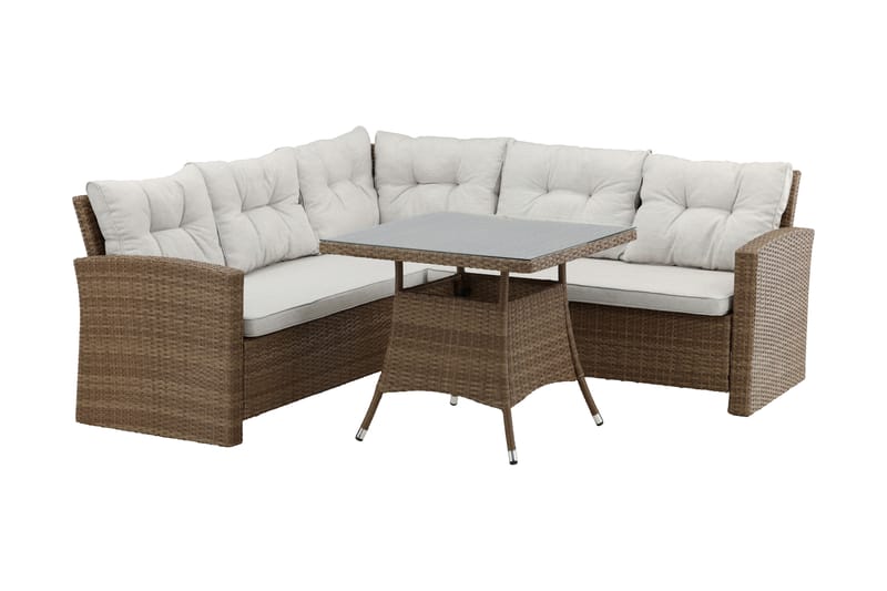 Watford Hjørnesofa med Bord - Brun/Natur - Havemøbler - Loungemøbler - Loungesæt