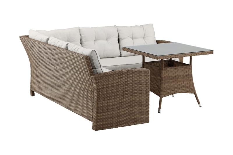 Watford hjørnesofa til udendørs brug med havebord - Brun/natur - Havemøbler - Loungemøbler - Loungesæt