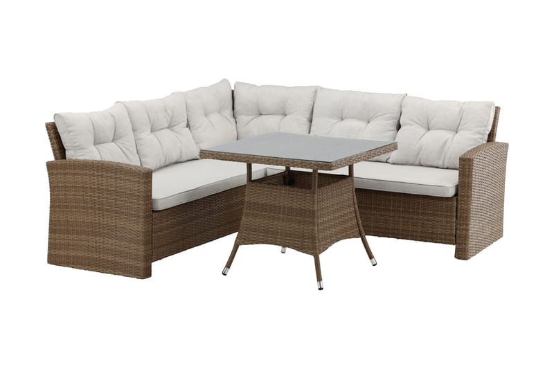Watford hjørnesofa til udendørs brug med havebord - Brun/natur - Havemøbler - Loungemøbler - Loungesæt