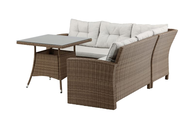 Watford hjørnesofa til udendørs brug med havebord - Brun/natur - Havemøbler - Loungemøbler - Loungesæt