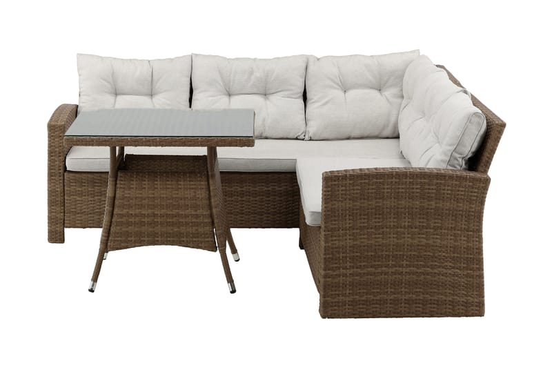 Watford hjørnesofa til udendørs brug med havebord - Brun/natur - Havemøbler - Loungemøbler - Loungesæt