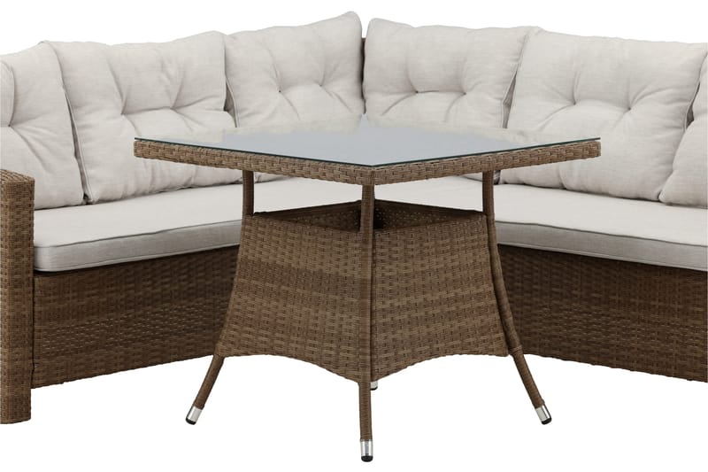 Watford hjørnesofa til udendørs brug med havebord - Brun/natur - Havemøbler - Loungemøbler - Loungesæt