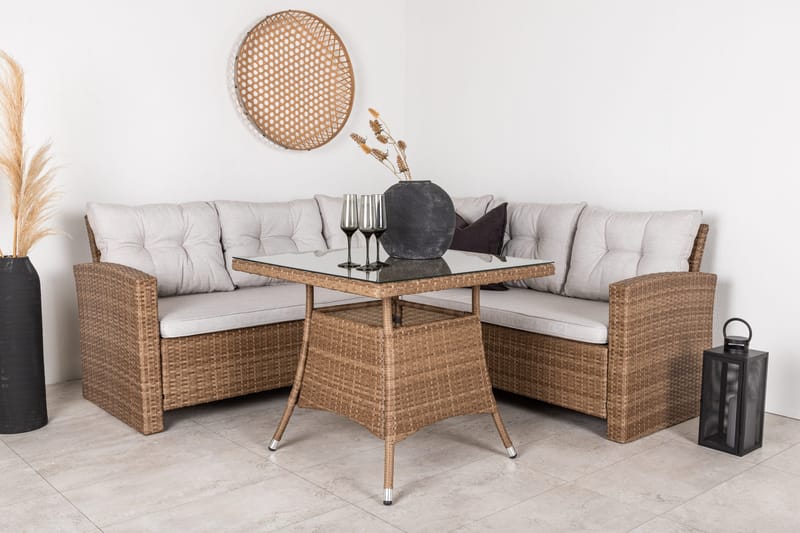 Watford hjørnesofa til udendørs brug med havebord - Brun/natur - Havemøbler - Loungemøbler - Loungesæt