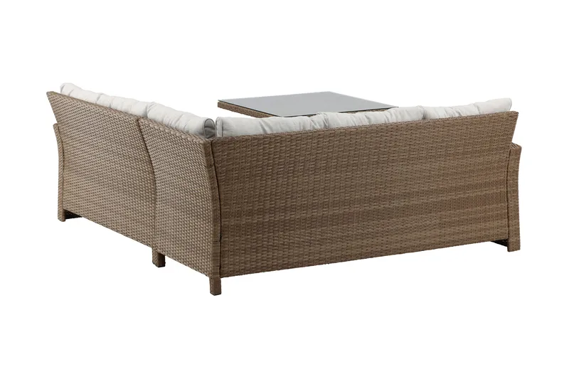 Watford hjørnesofa til udendørs brug med havebord - Brun/natur - Havemøbler - Loungemøbler - Loungesæt