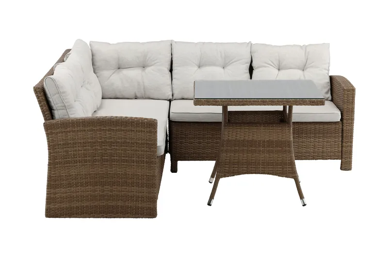Watford hjørnesofa til udendørs brug med havebord, Brun/natur